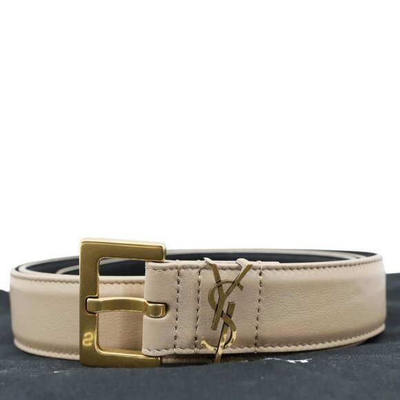 Yves Saint Laurent  Cassandre Leather Belt Beige Size 90 - Picture 3 of 11